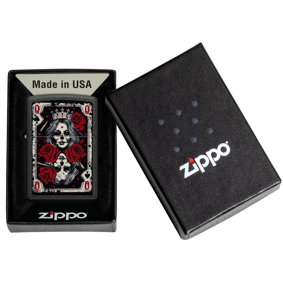 Zippo Lighter: Skull Queen Card - Black Crackle 46896 – Lucas Lighters