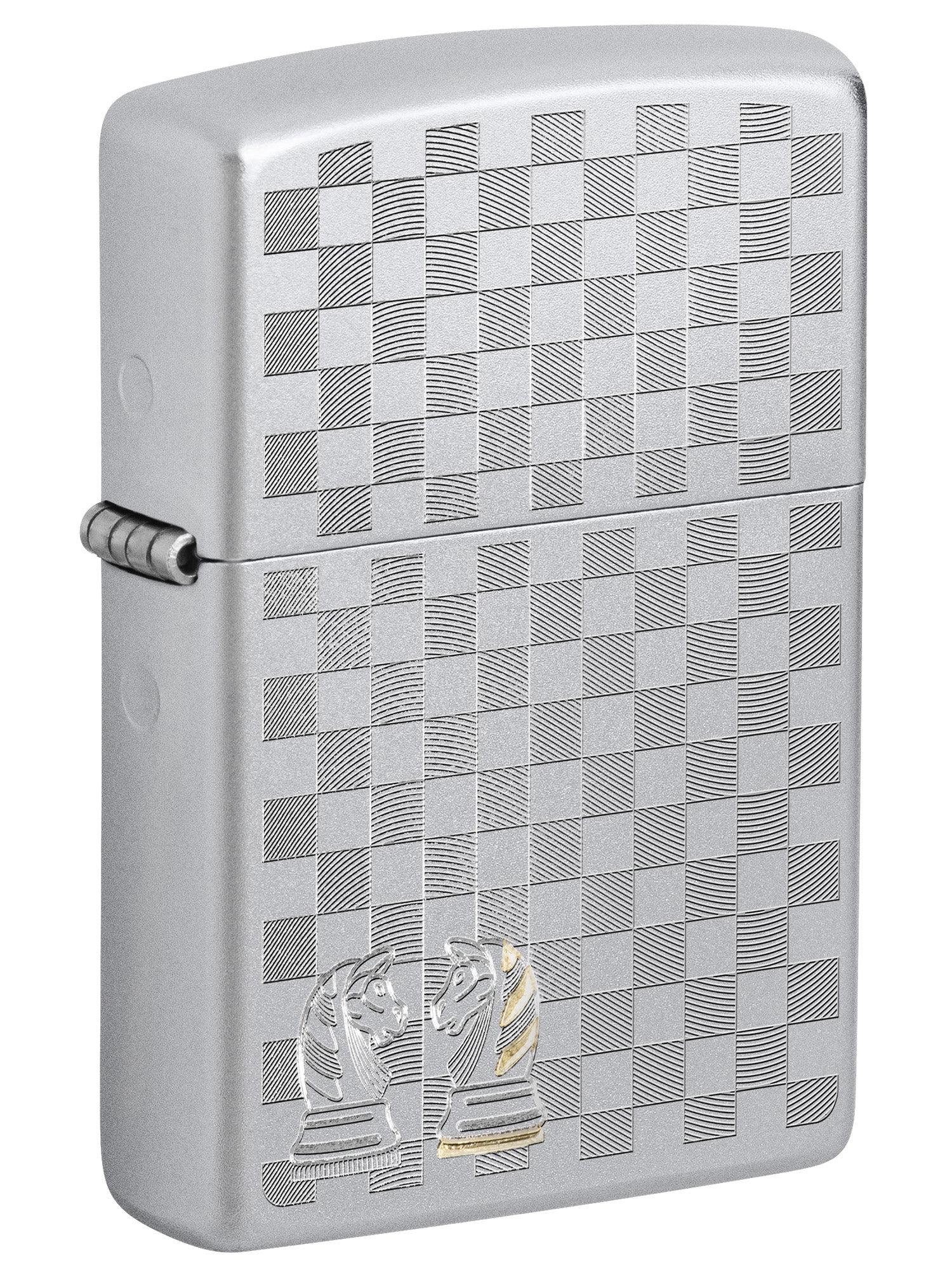 Zippo Lighter: Chess Design, Engraved - Satin Chrome 46909