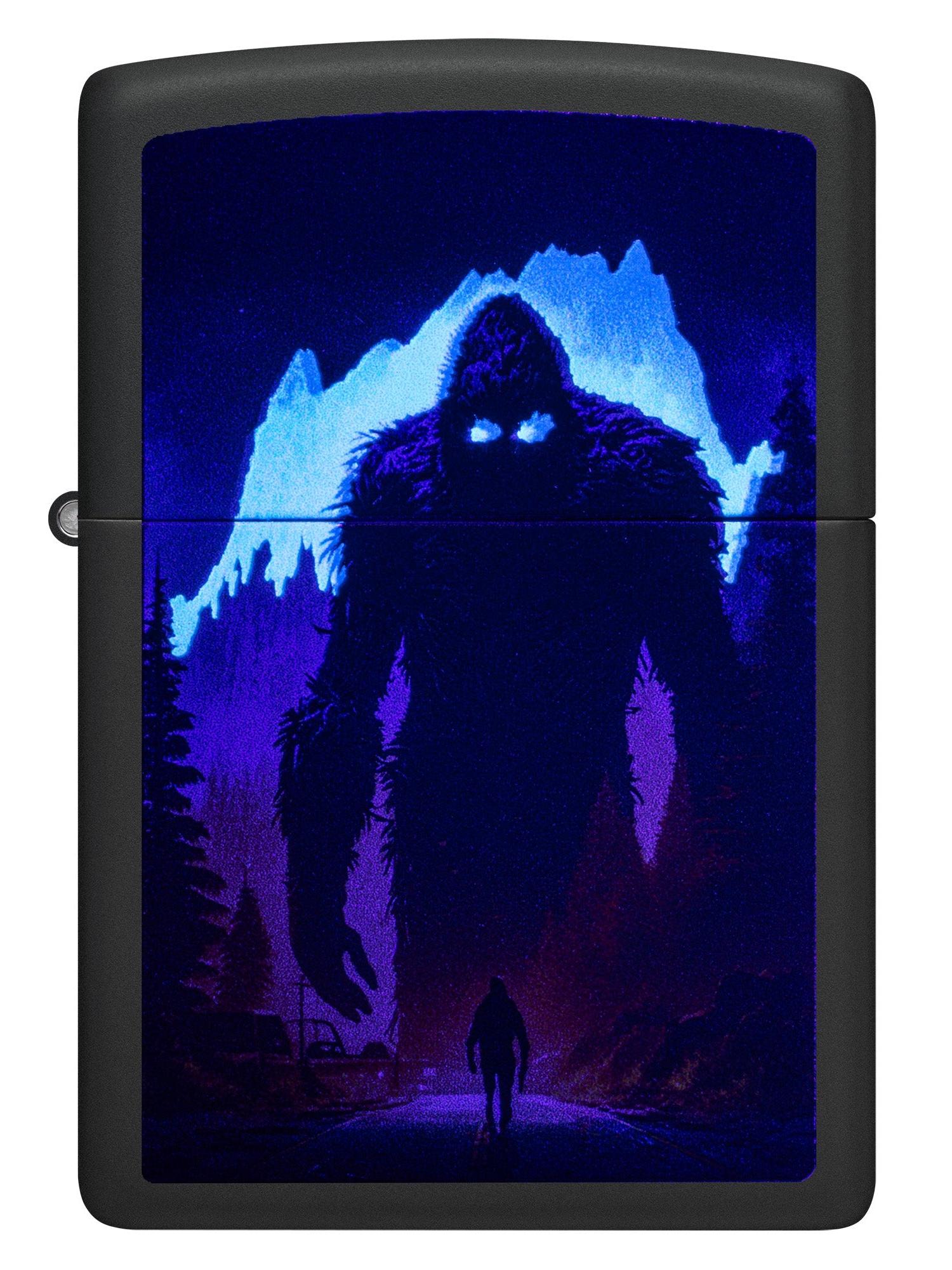 Zippo Lighter: Sasquatch Design, Black Light - Black Matte 46912