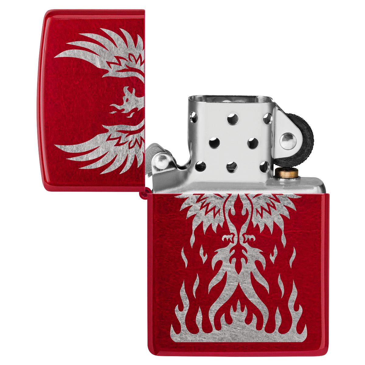 Zippo Lighter: Phoenix Rising Design, Engraved - Candy Apple Red