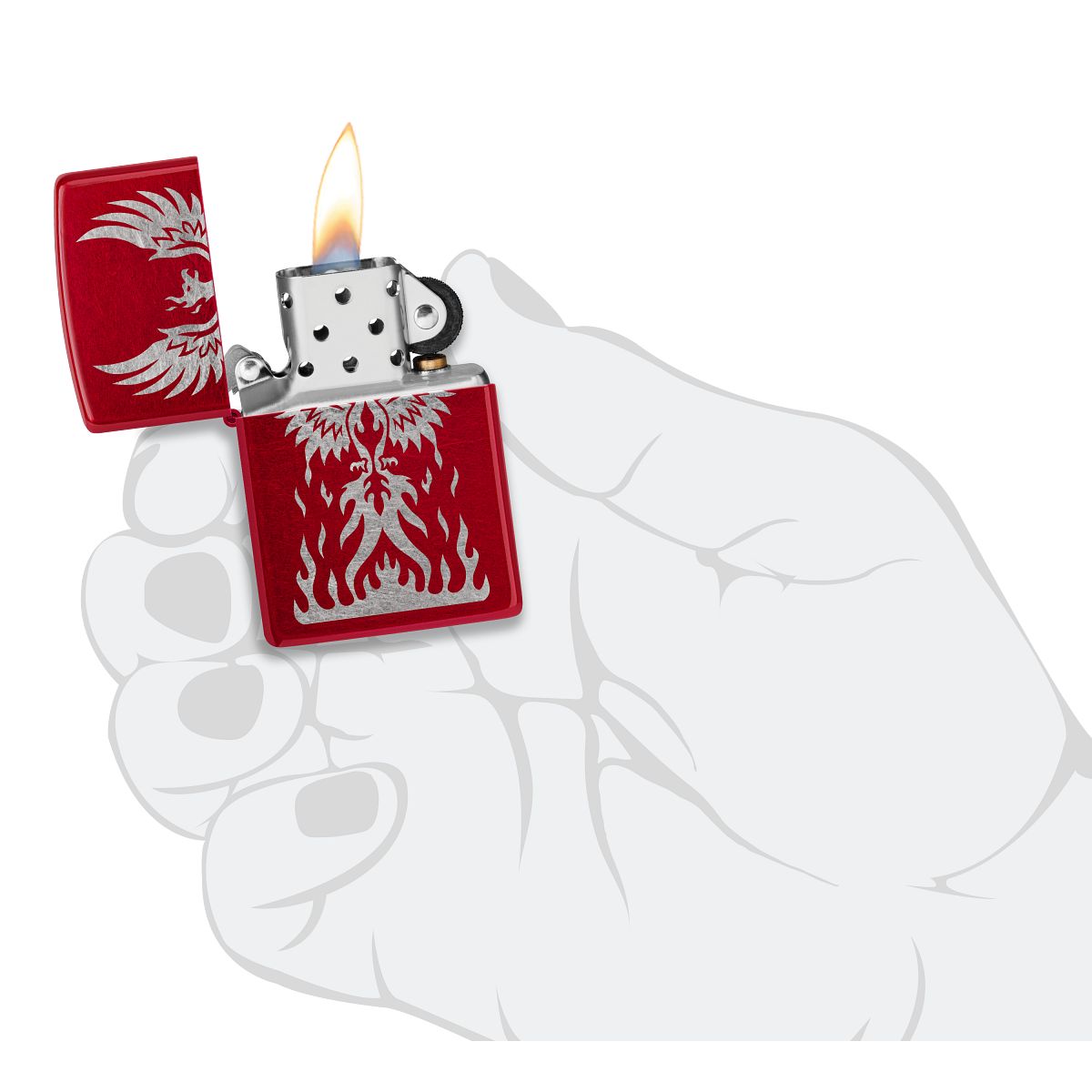 Zippo Lighter: Phoenix Rising Design, Engraved - Candy Apple Red