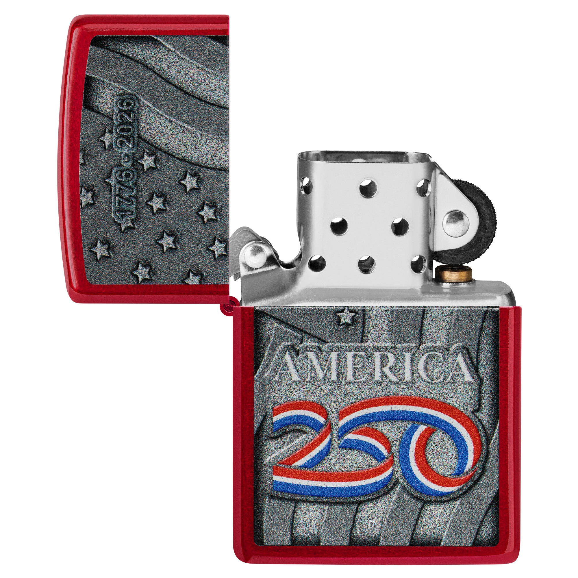 Zippo Lighter: USA 250th, Stars and Stripes Design - Candy Apple