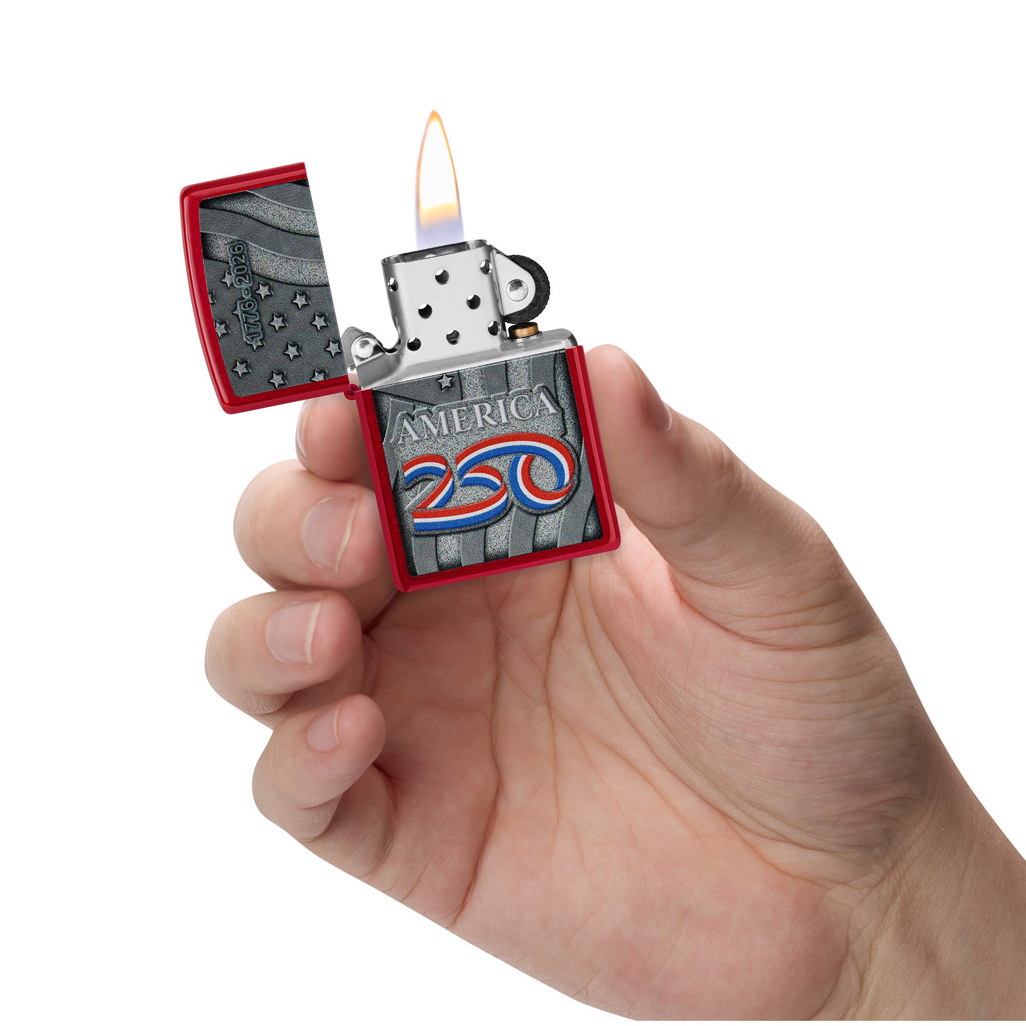 Zippo Lighter: USA 250th, Stars and Stripes Design - Candy Apple