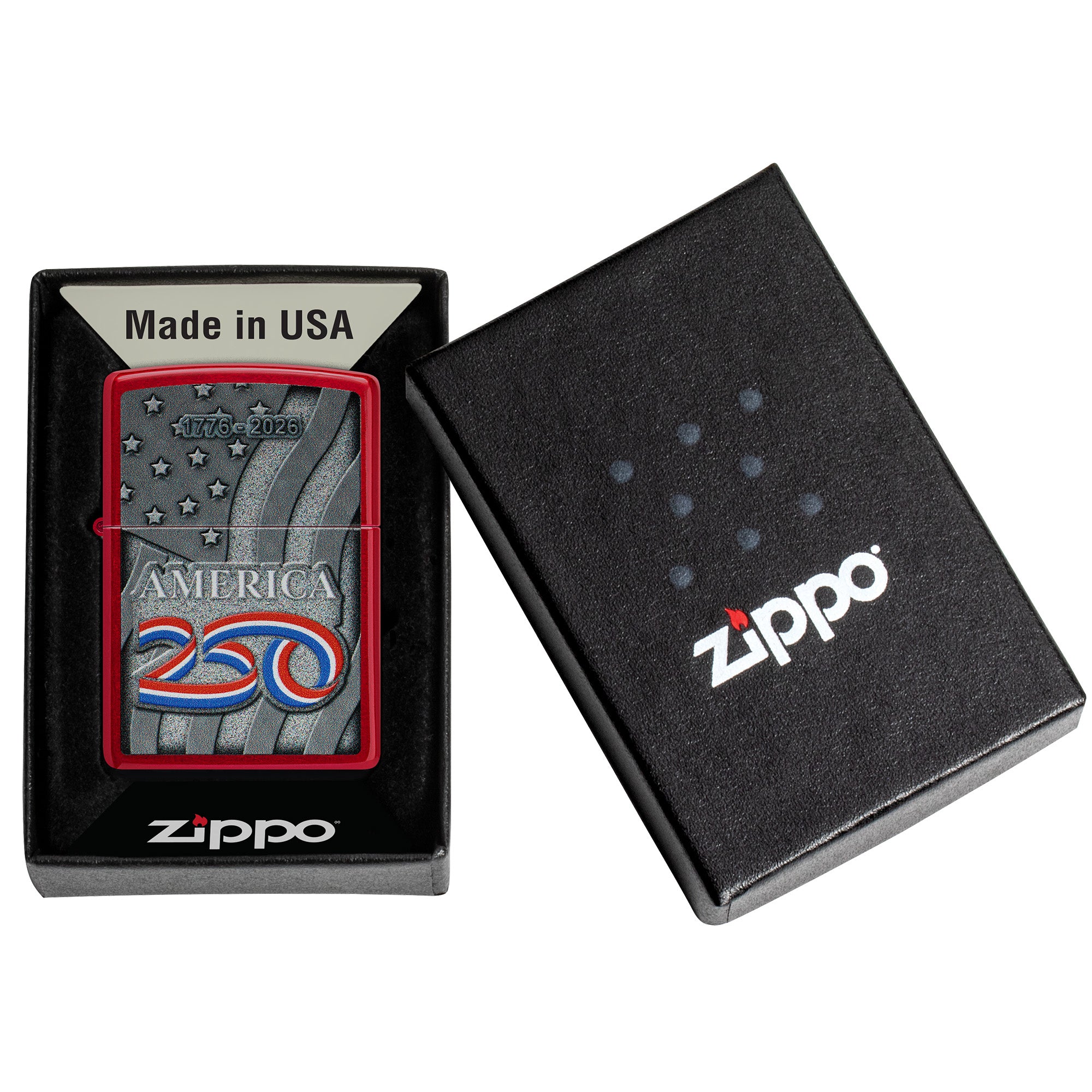 Zippo Lighter: USA 250th, Stars and Stripes Design - Candy Apple