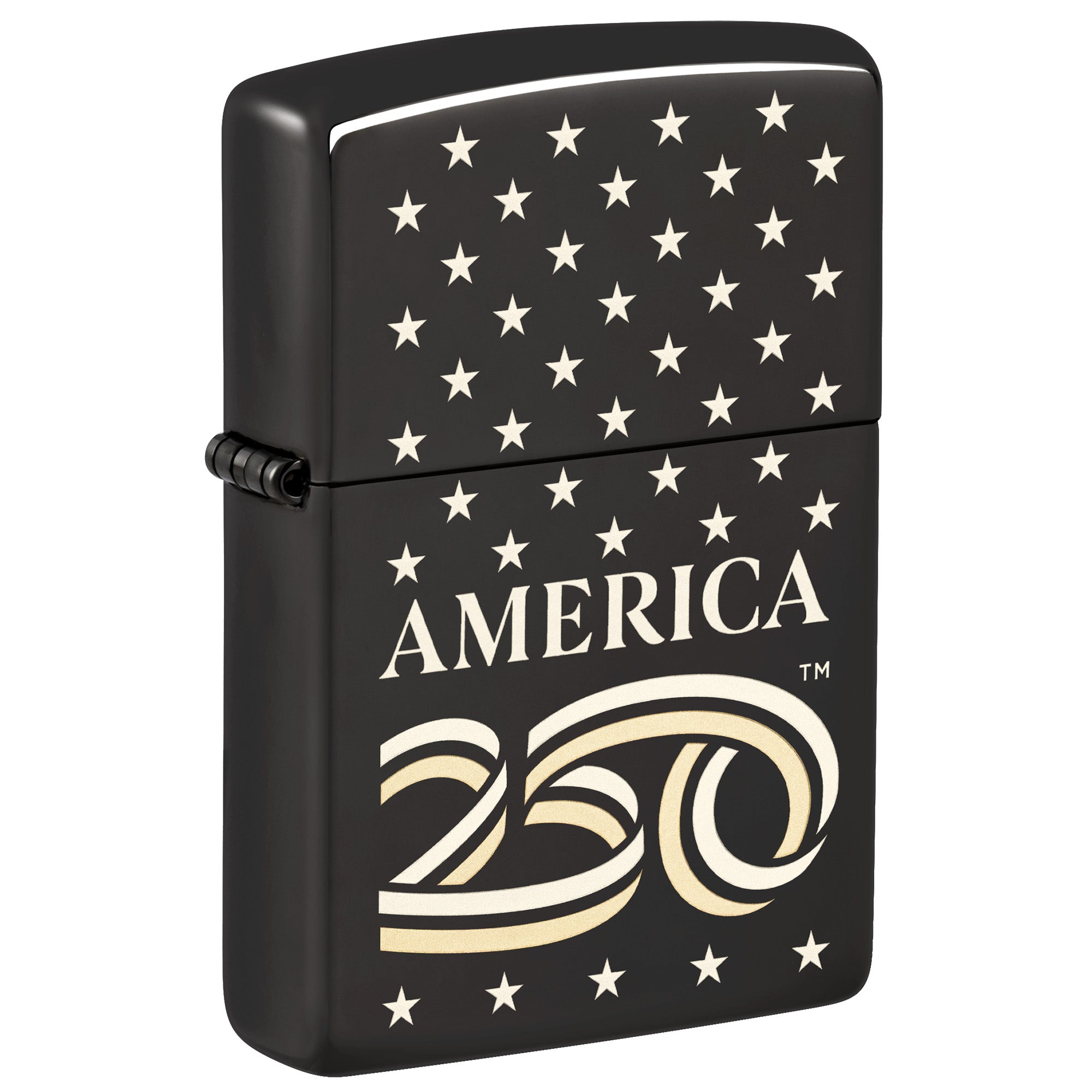 Zippo Lighter: USA 250th, Stars Design - High Polish Black 47293