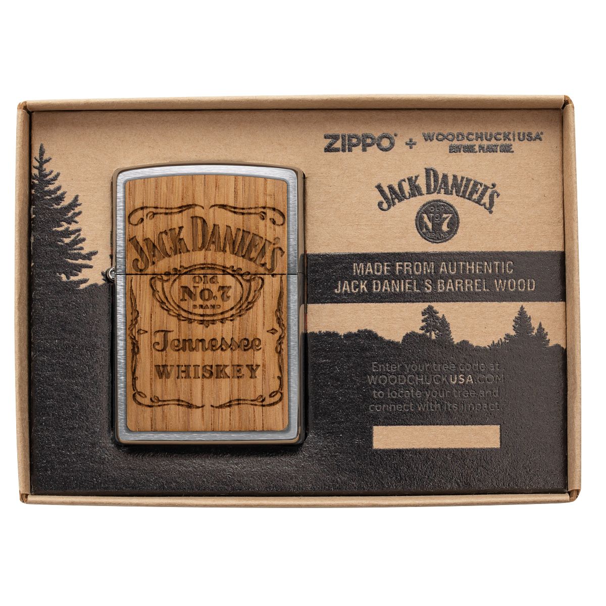 Zippo Lighter: Woodchuck Jack Daniel's - Brushed Chrome 48392