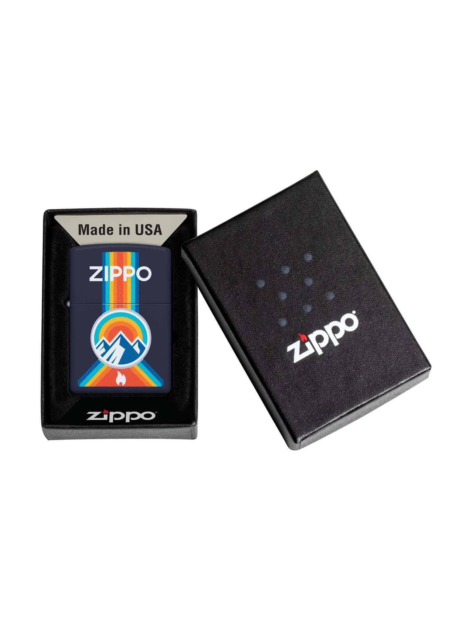 Zippo Lighter: Zippo Logo with Mountains - Navy Blue Matte 48639