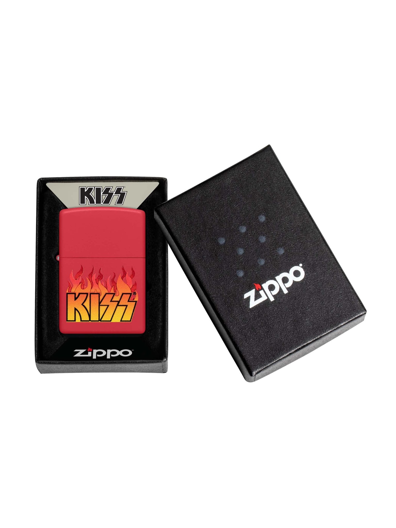 Zippo Lighter: KISS Logo with Flames - Red Matte 48642