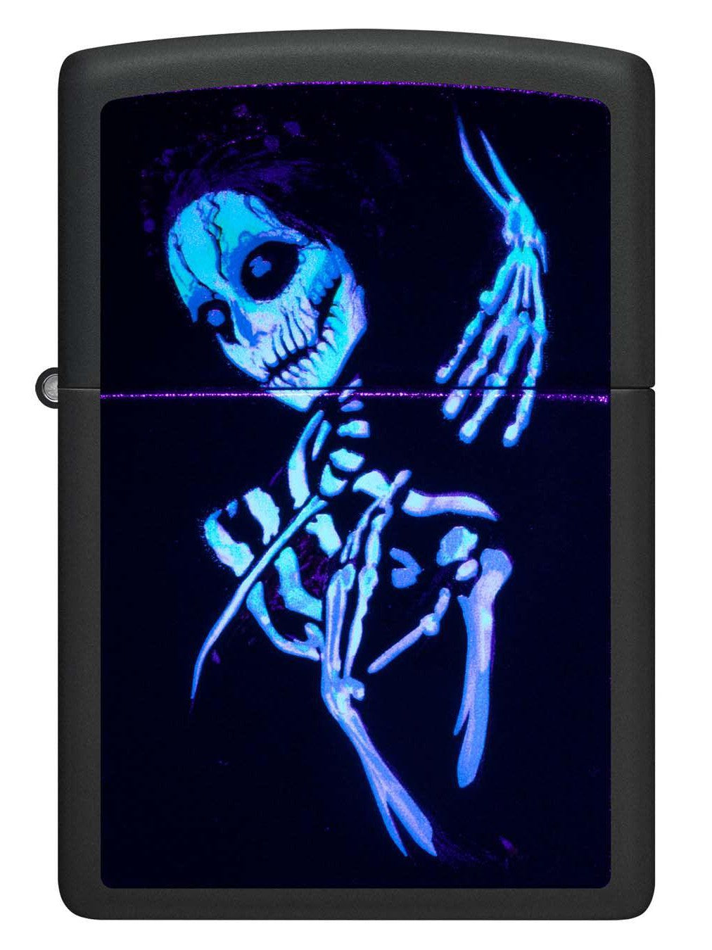 Zippo Lighter: Colorful Skeleton, Black Light - Black Matte 48647