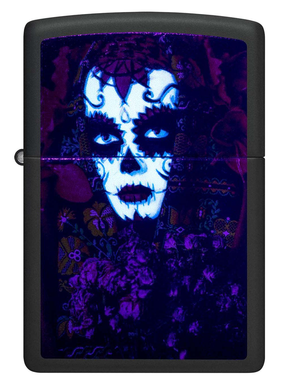 Zippo Lighter: Day Of The Dead, Black Light - Black Matte 48652