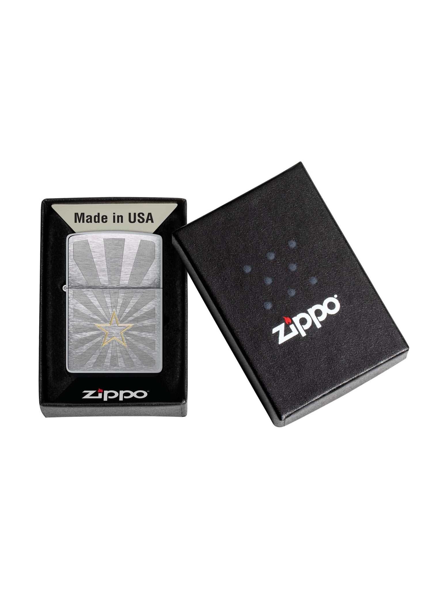 Zippo Lighter: Engraved Star - Brushed Chrome 48657