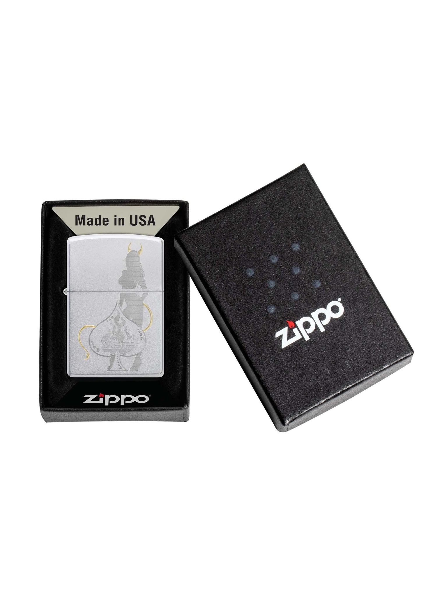 Zippo Lighter: Devilish Ace Design - Satin Chrome 48658