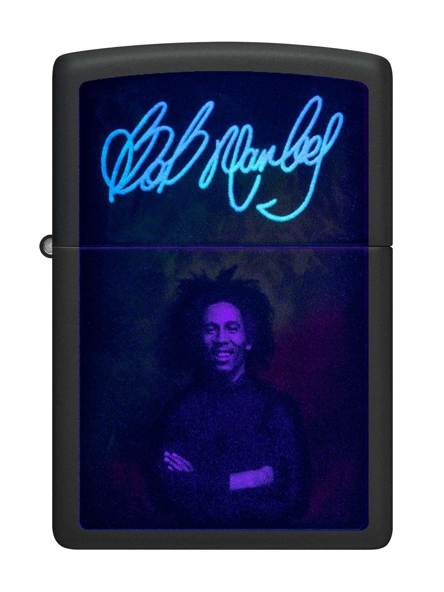 Zippo Lighter: Bob Marley with Black Light Signature - Black Matte 48674