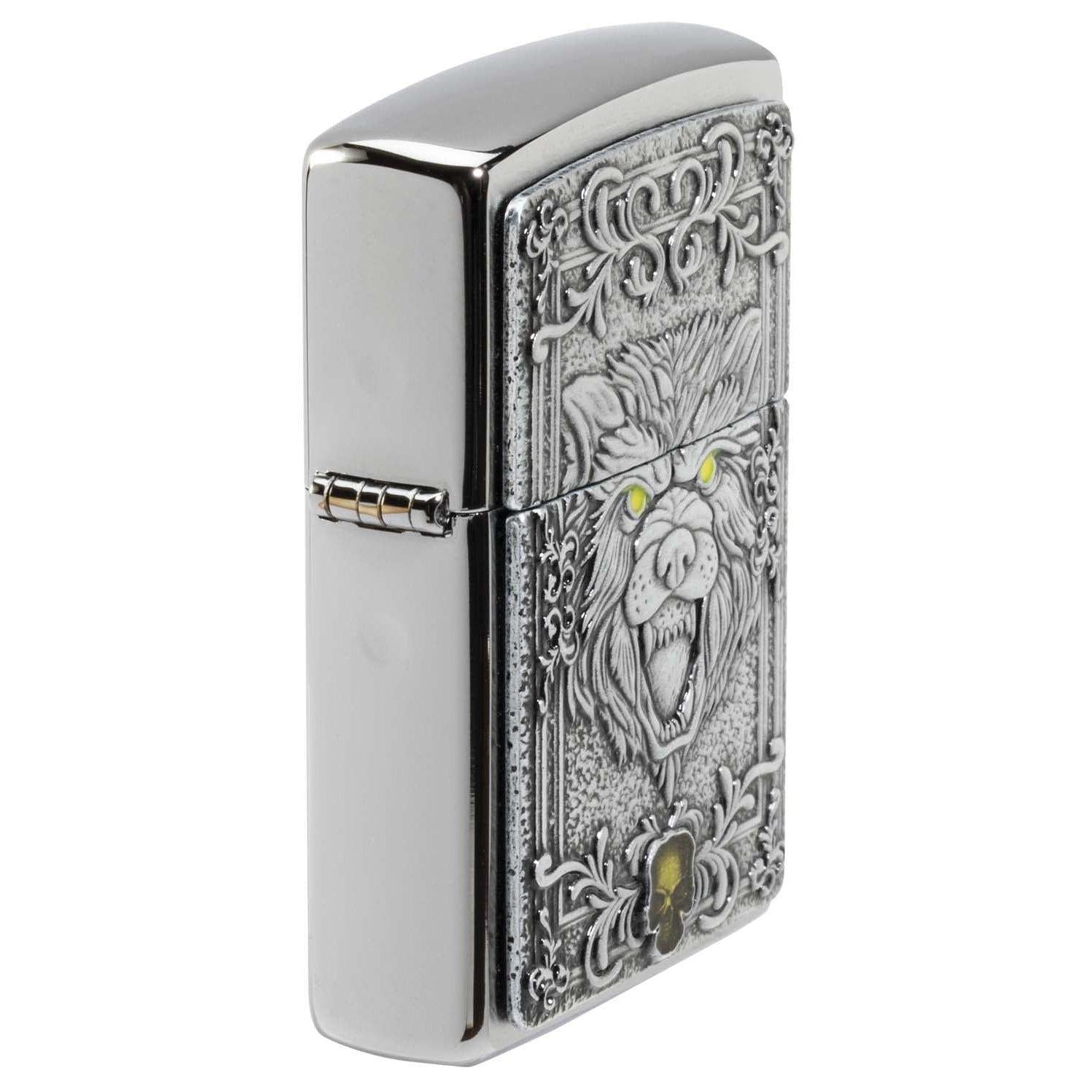 Zippo Lighter: Fierce Wolf Emblem - Brushed Chrome 48690 – Lucas