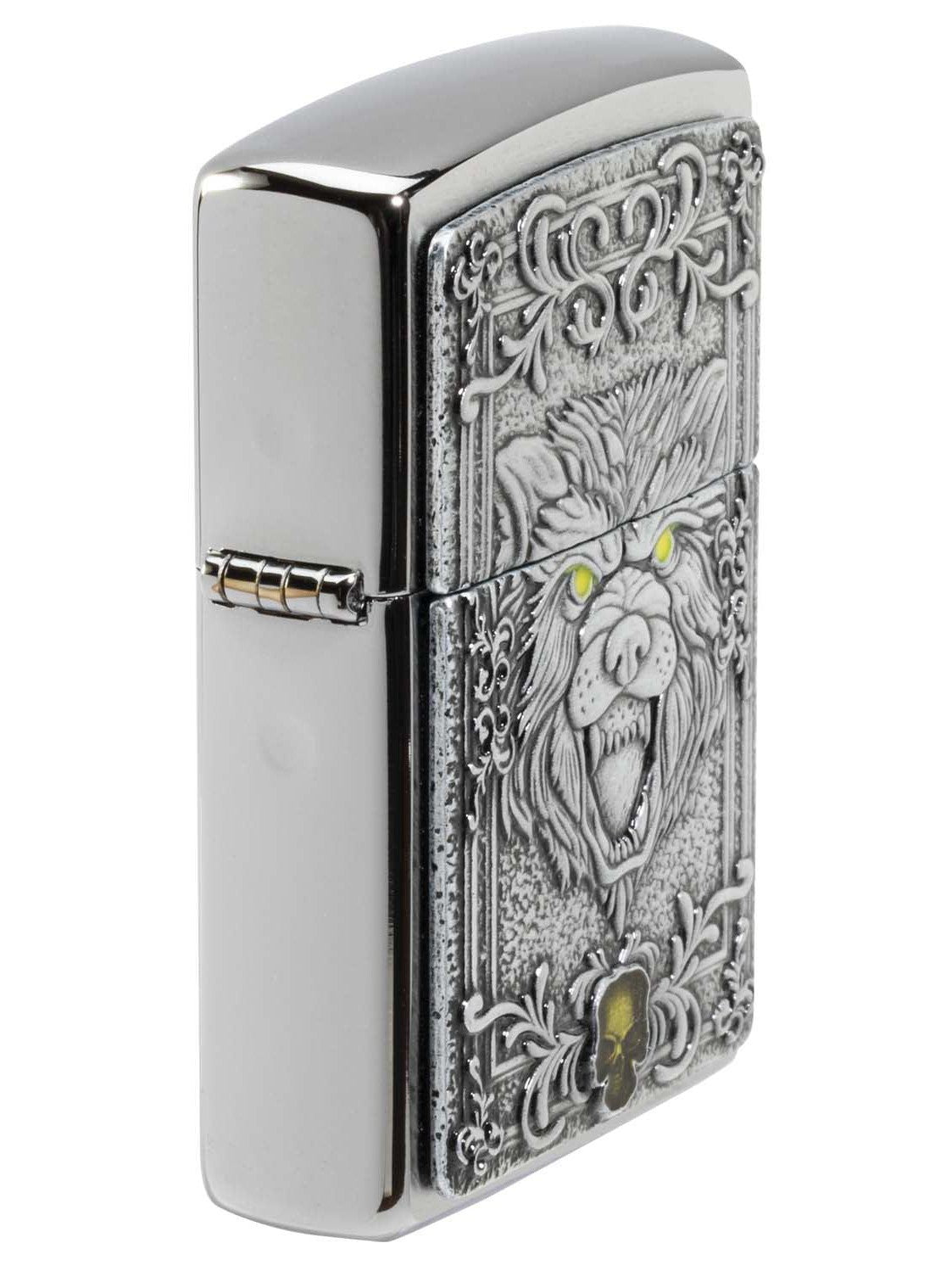 Zippo Lighter: Fierce Wolf Emblem - Brushed Chrome 48690