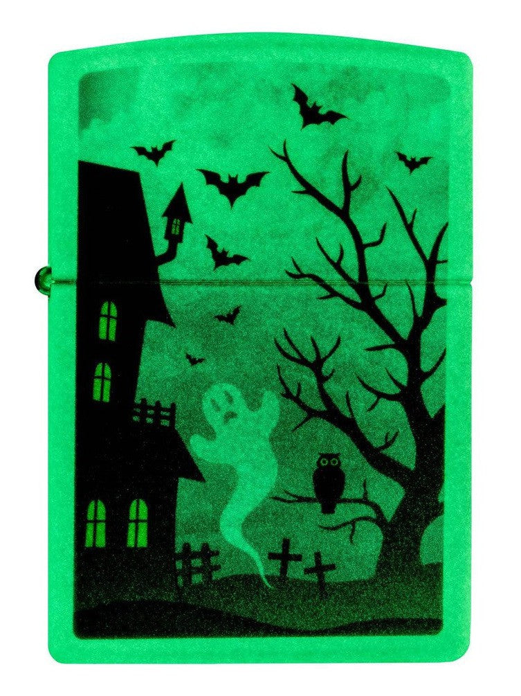 Zippo Lighter: Spooky Halloween Design - Glow-in-the-Dark Green 48727