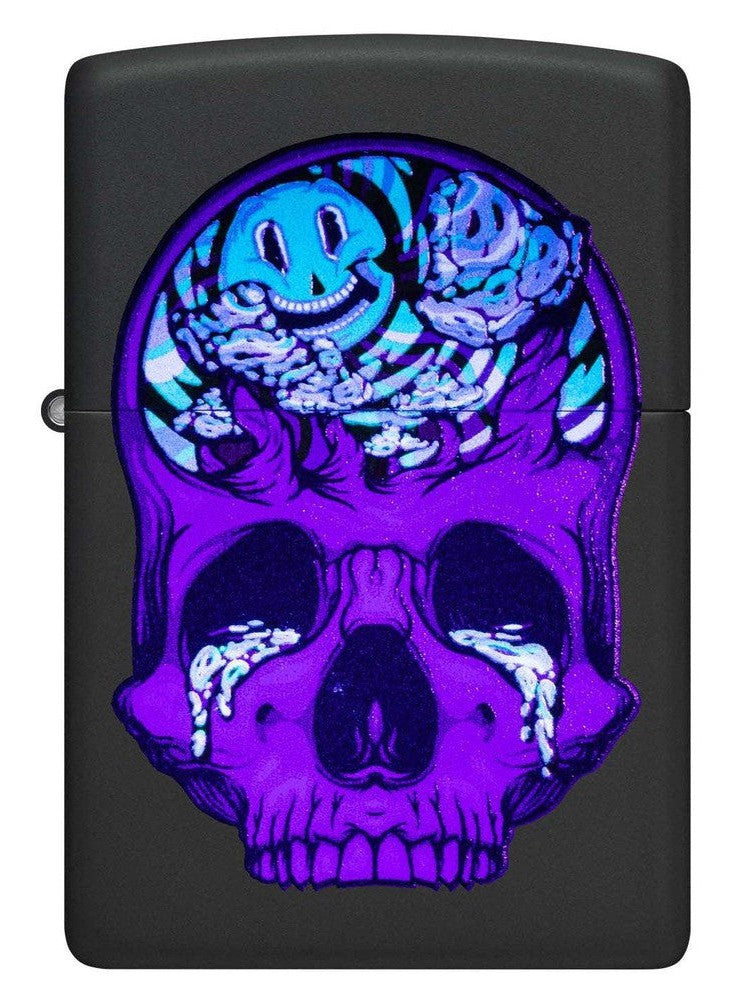 Zippo Lighter: Skull with Mushrooms, Black Light - Black Matte 48737
