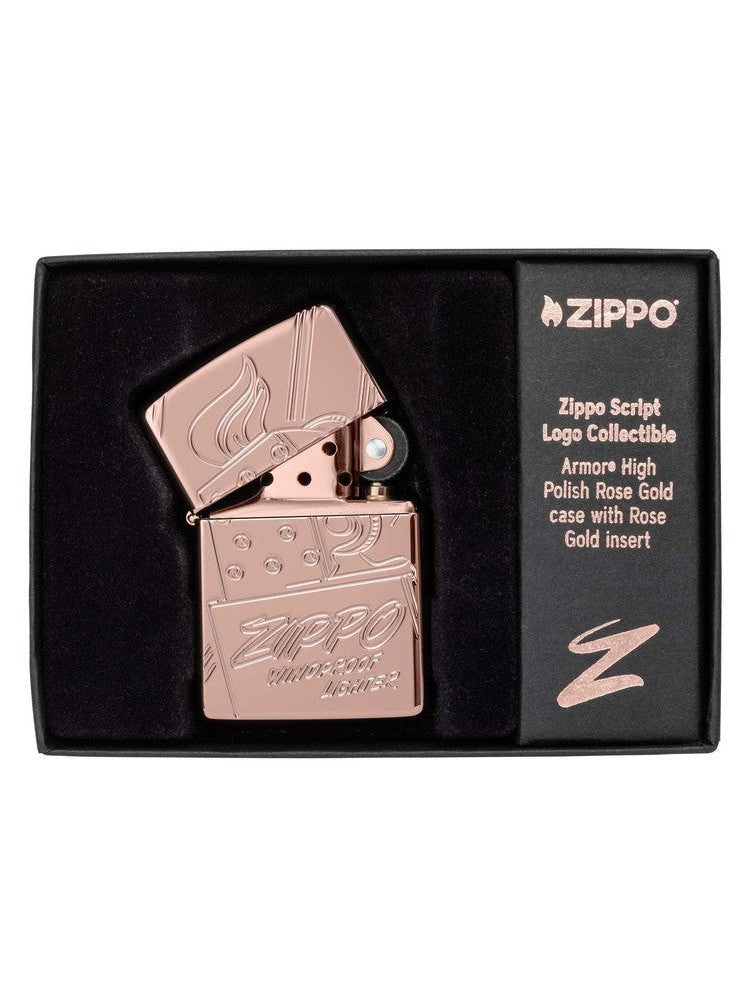 Zippo Lighter: Zippo Script Logo Collectible, Armor Engraved - High Polish Rose Gold 48768
