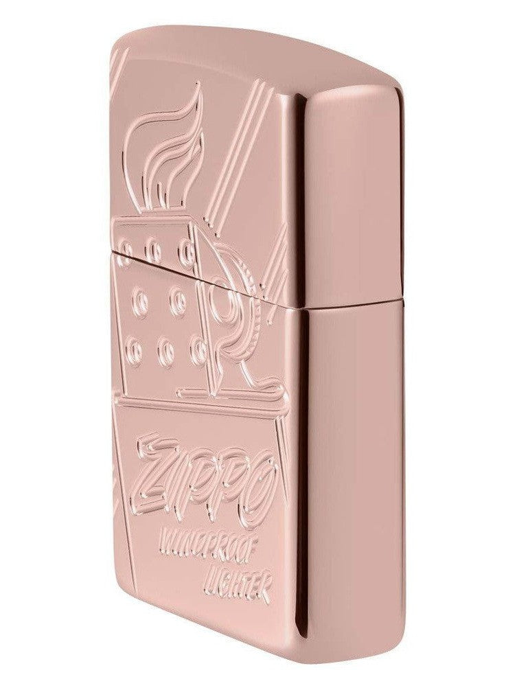 Zippo Lighter: Zippo Script Logo Collectible, Armor Engraved - High Polish Rose Gold 48768