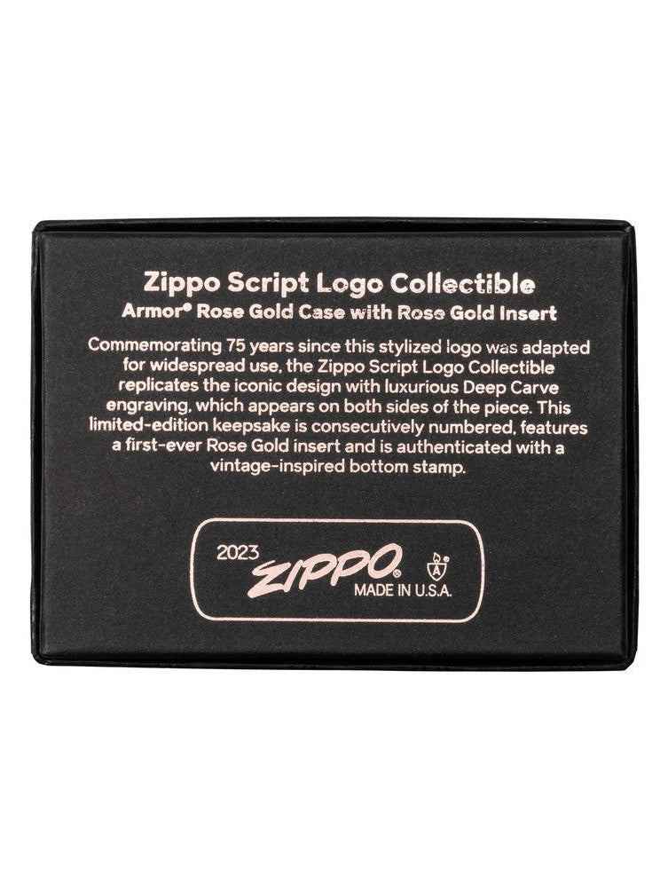 Zippo Lighter: Zippo Script Logo Collectible, Armor Engraved - High Polish Rose Gold 48768