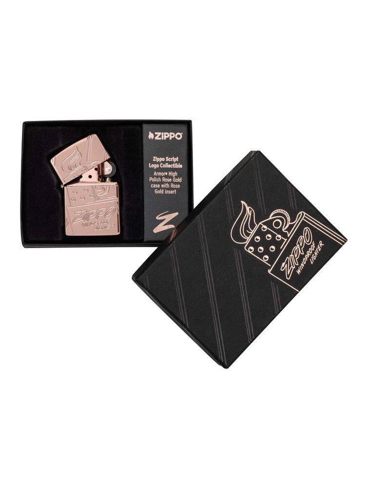 Zippo Lighter: Zippo Script Logo Collectible, Armor Engraved - High Polish Rose Gold 48768