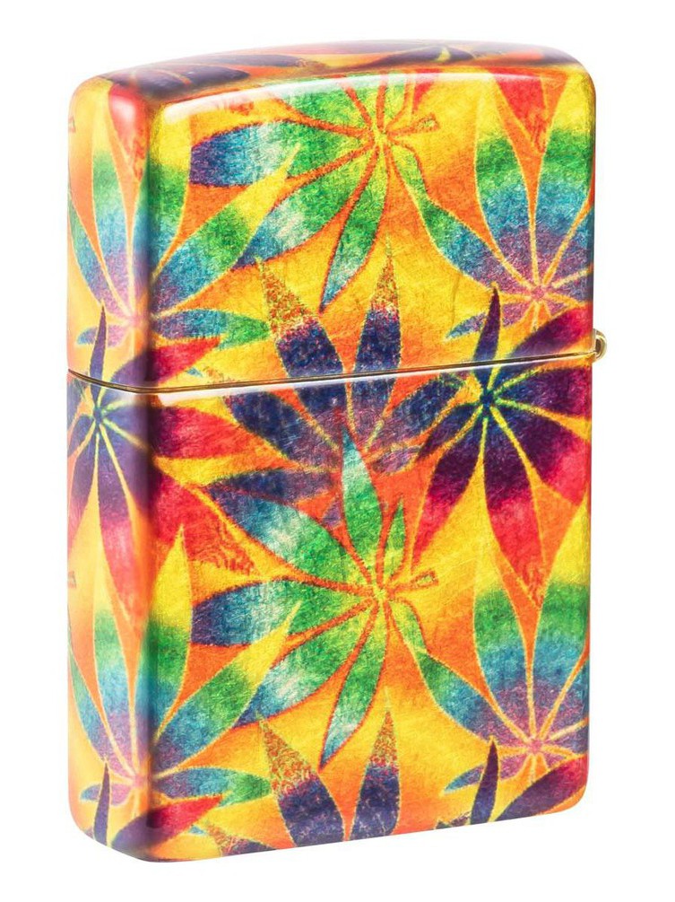 Zippo Lighter: Weed Leaves, 540 Fusion - 540 Tumbled Brass 48776