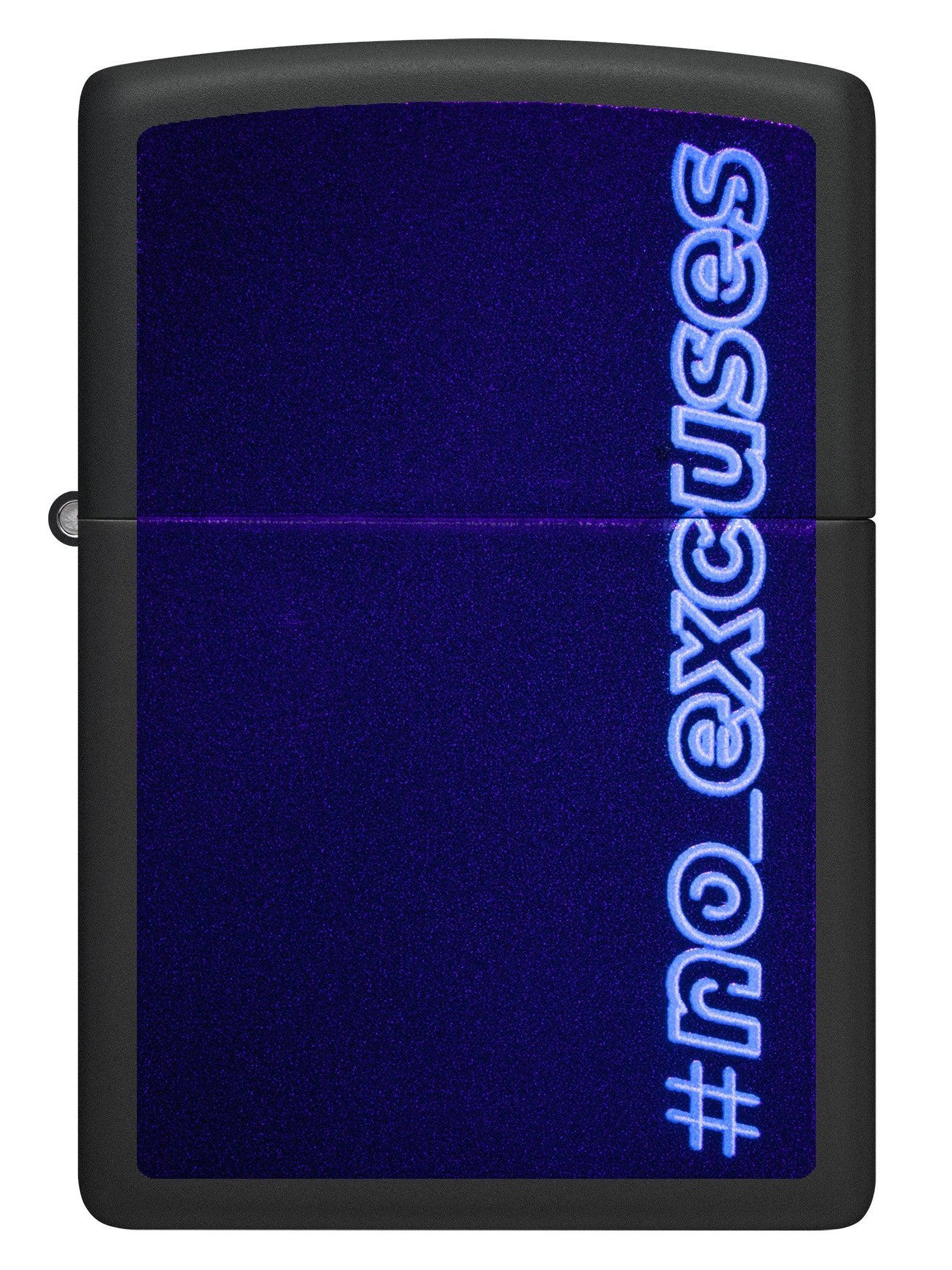 Zippo Lighter: No Excuses with Blacklight - Black Matte 48810