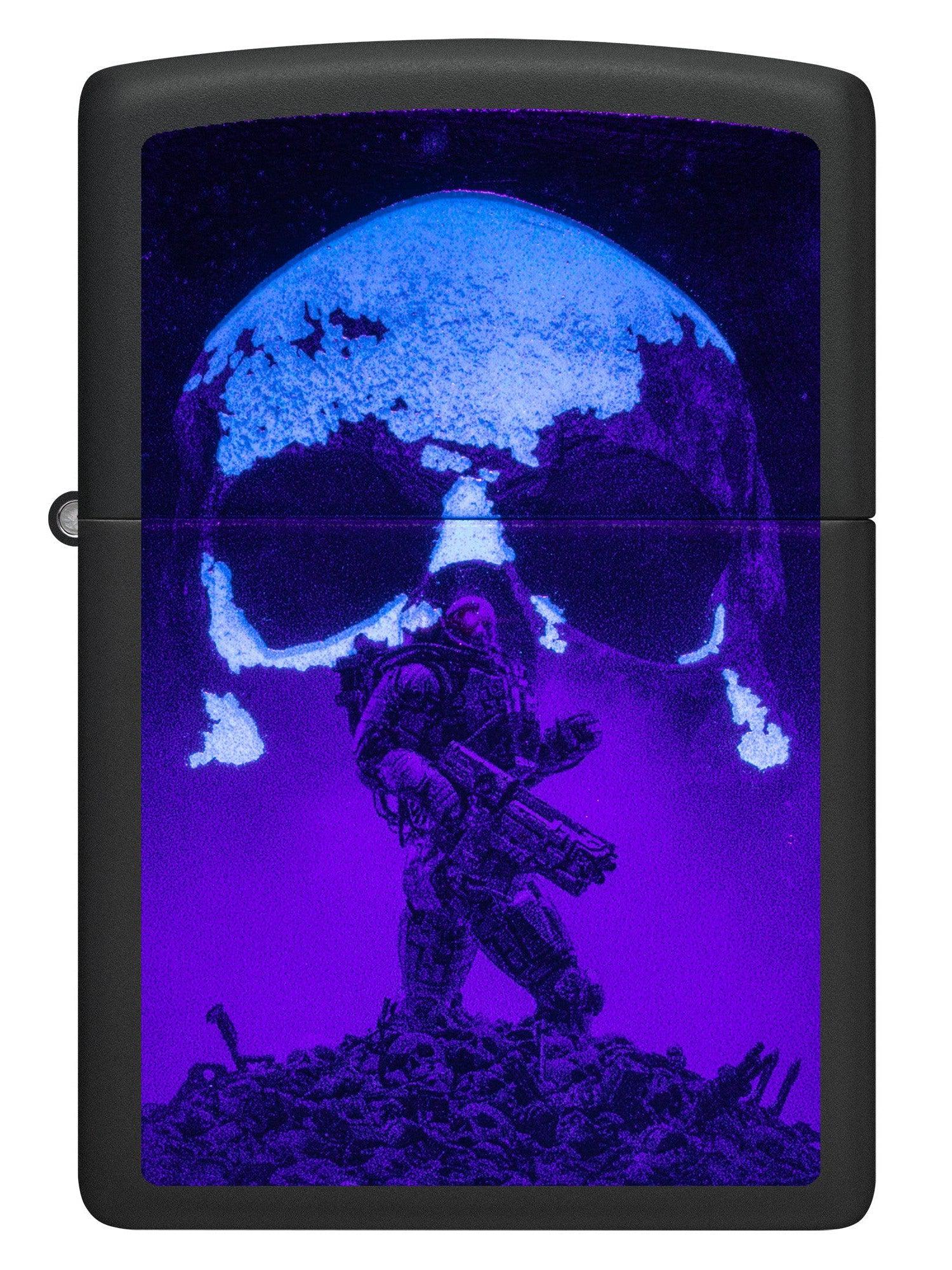 Zippo Lighter: Cyberpunk Soldier with Blacklight - Black Matte 48878