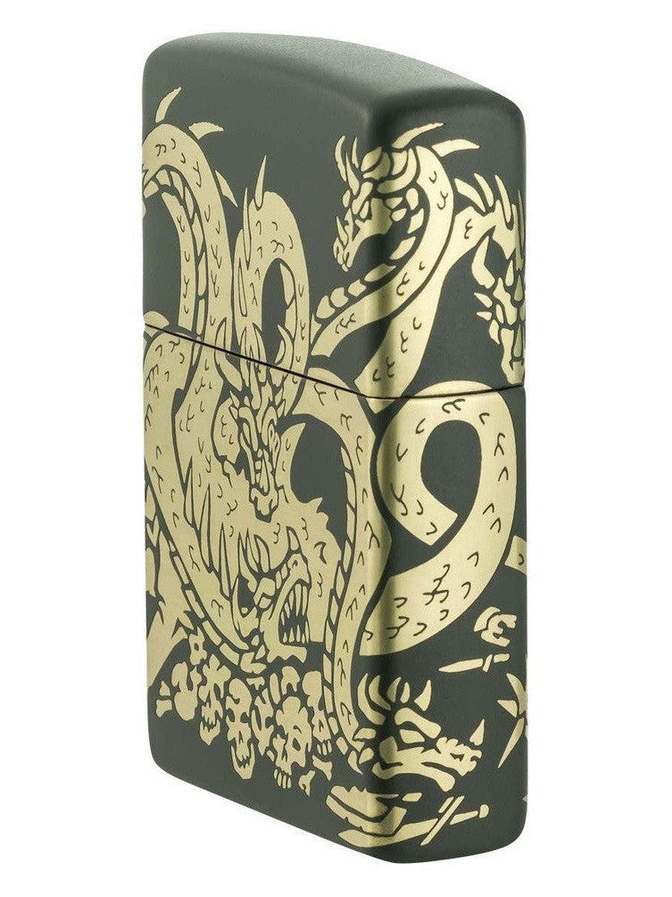 Zippo Lighter: Dragon Design, Laser 360 - Green Matte 48907