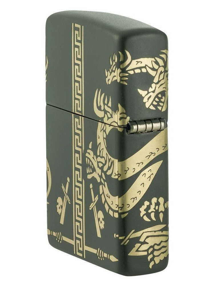 Zippo Lighter: Dragon Design, Laser 360 - Green Matte 48907