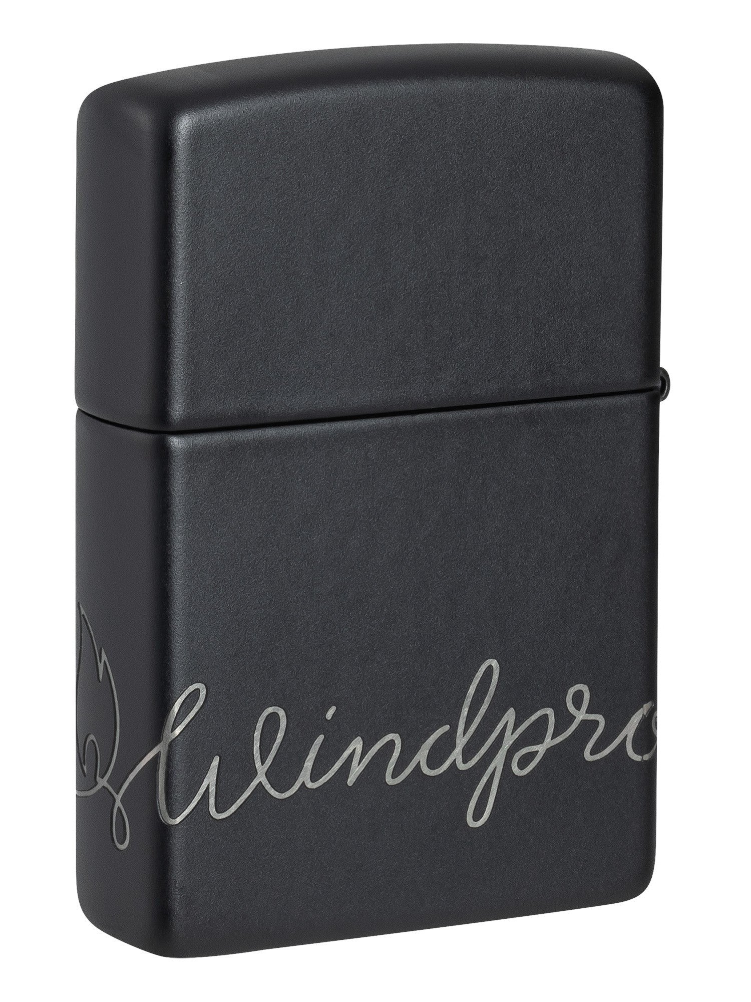 Zippo Lighter: Zippo Windproof Script, Laser 360 - Black Matte 48979