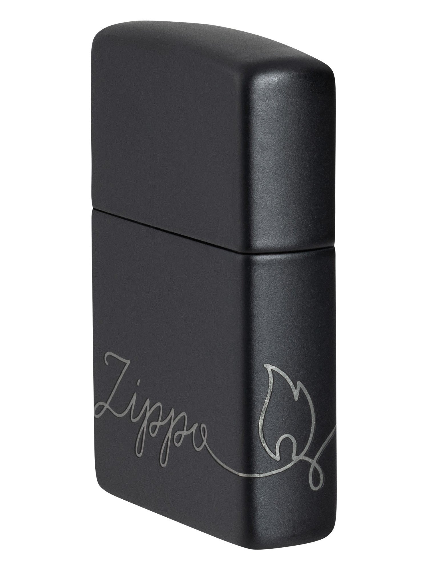 Zippo Lighter: Zippo Windproof Script, Laser 360 - Black Matte 48979