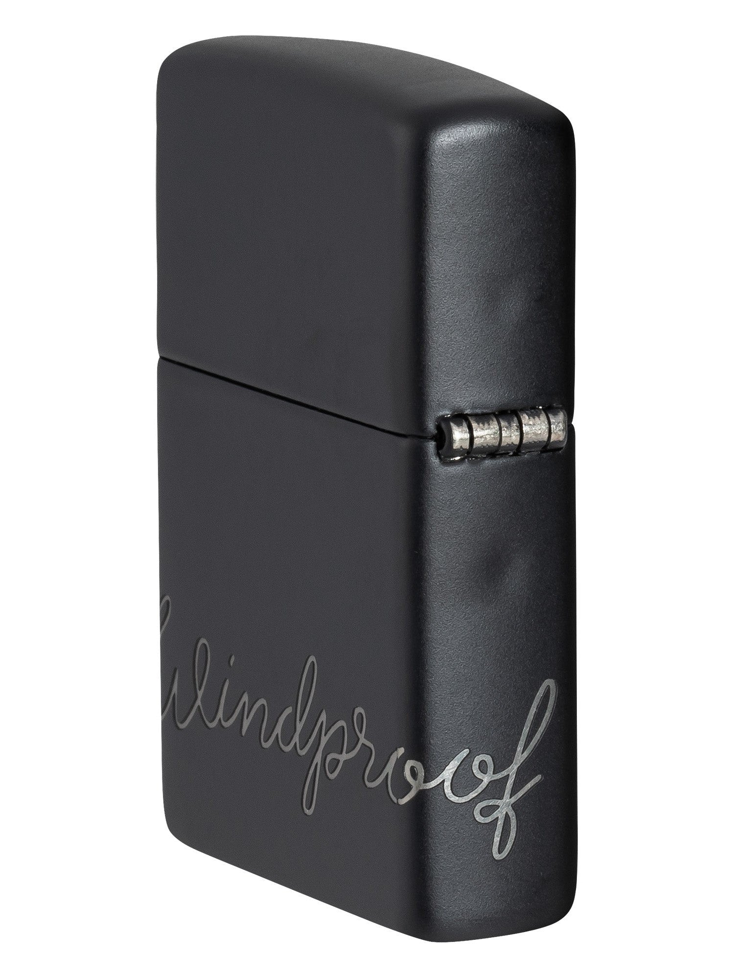 Zippo Lighter: Zippo Windproof Script, Laser 360 - Black Matte 48979