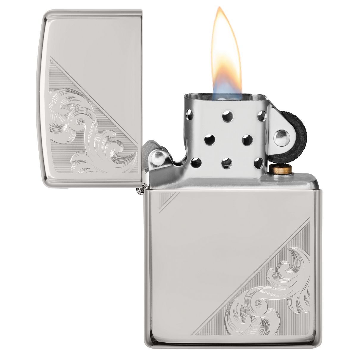 Zippo Lighter: Sterling Silver Diagonal Filigree, Engraved - High