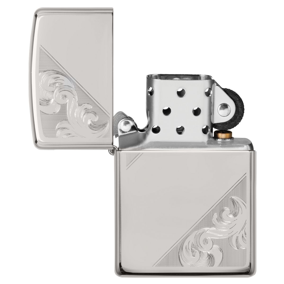 Zippo Lighter: Sterling Silver Diagonal Filigree, Engraved - High