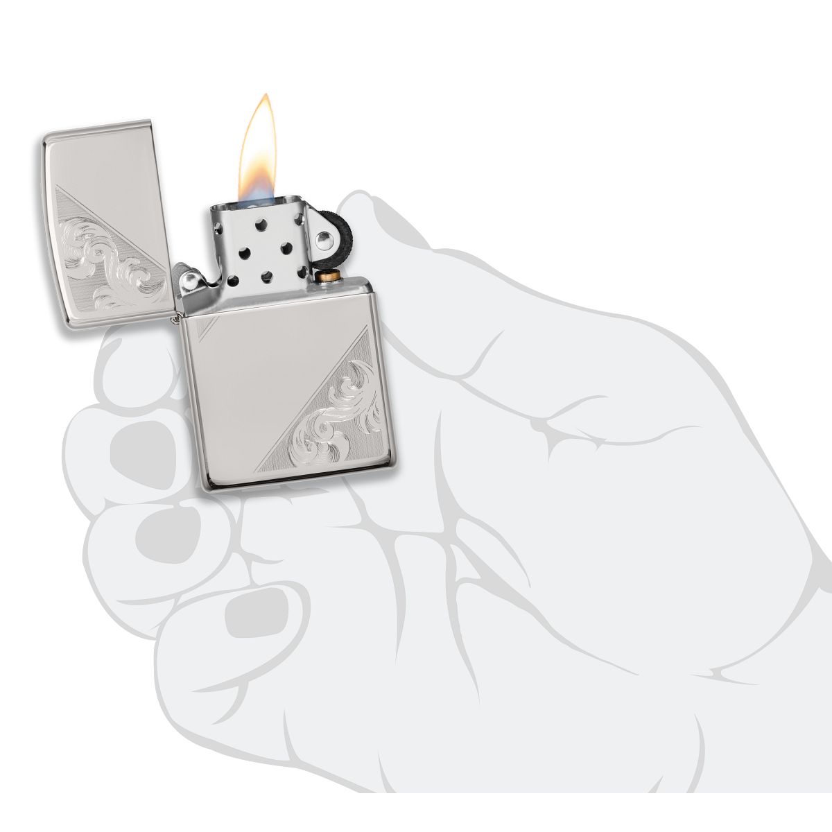 Zippo Lighter: Sterling Silver Diagonal Filigree, Engraved - High