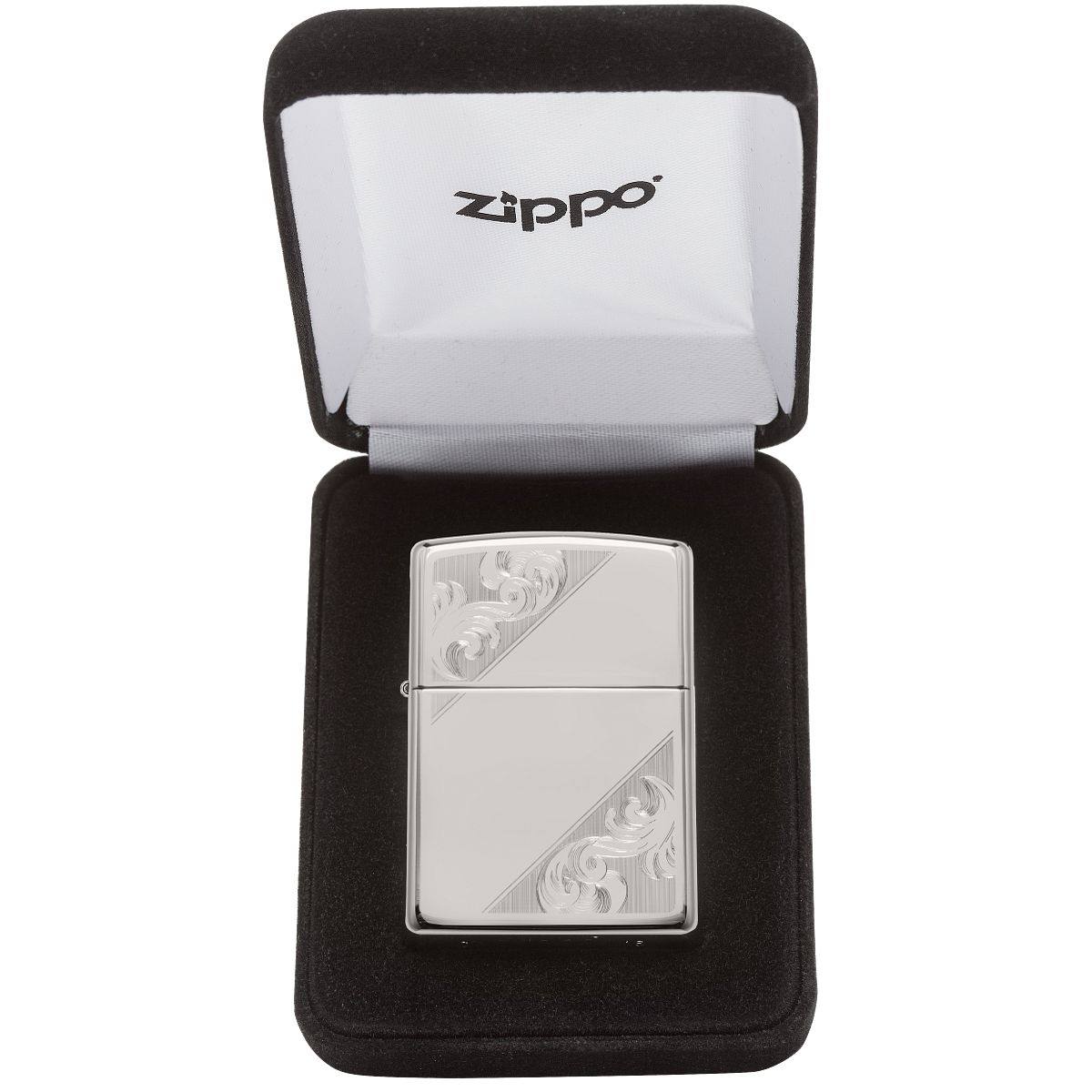 Zippo Lighter: Sterling Silver Diagonal Filigree, Engraved - High
