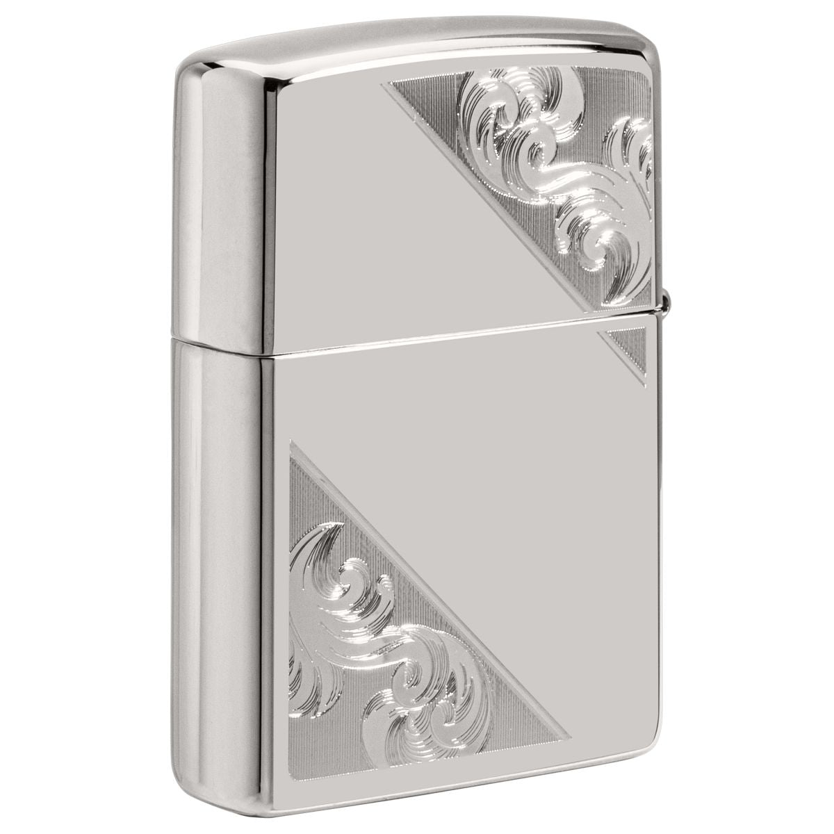 Zippo Lighter: Sterling Silver Diagonal Filigree, Engraved - High