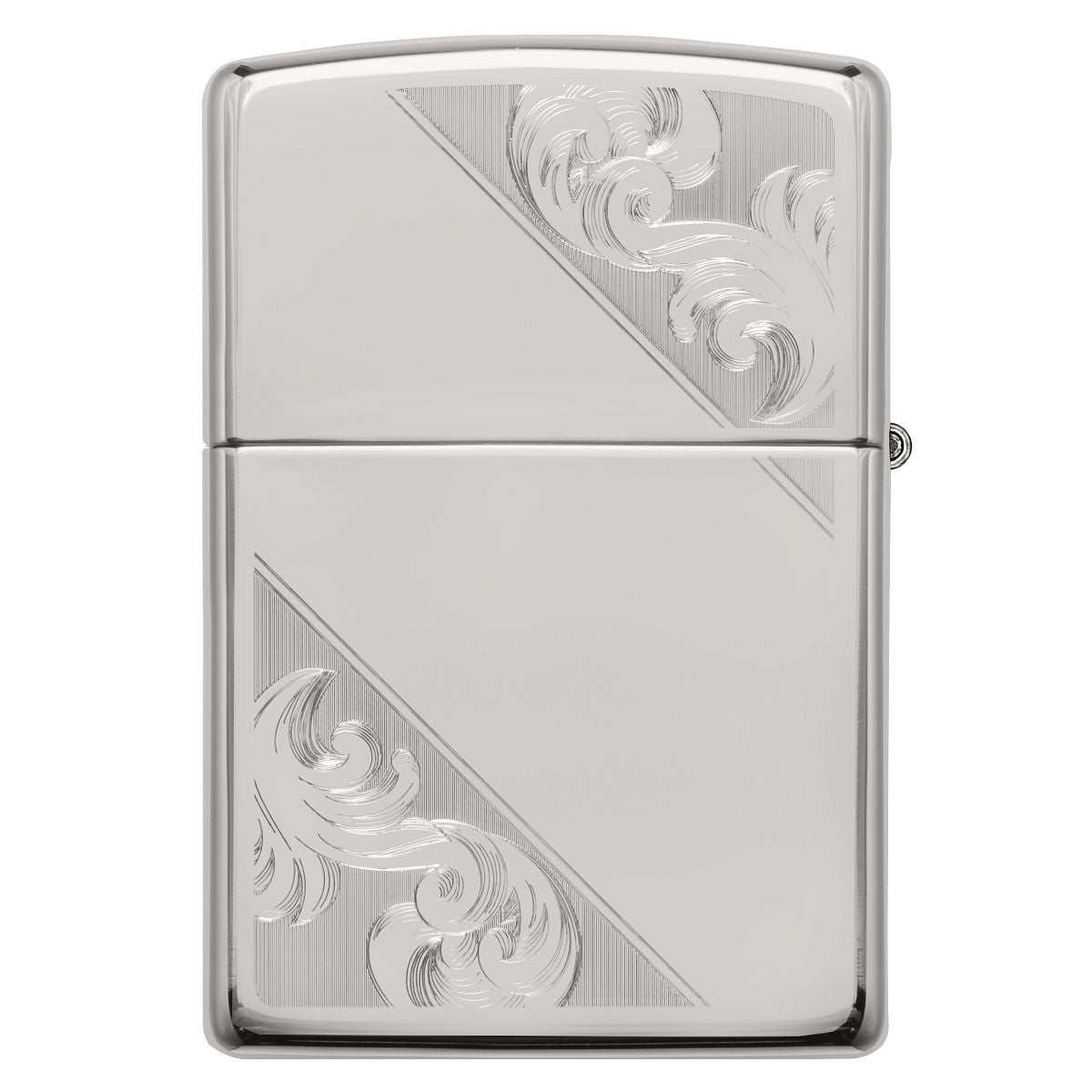 Zippo Lighter: Sterling Silver Diagonal Filigree, Engraved - High