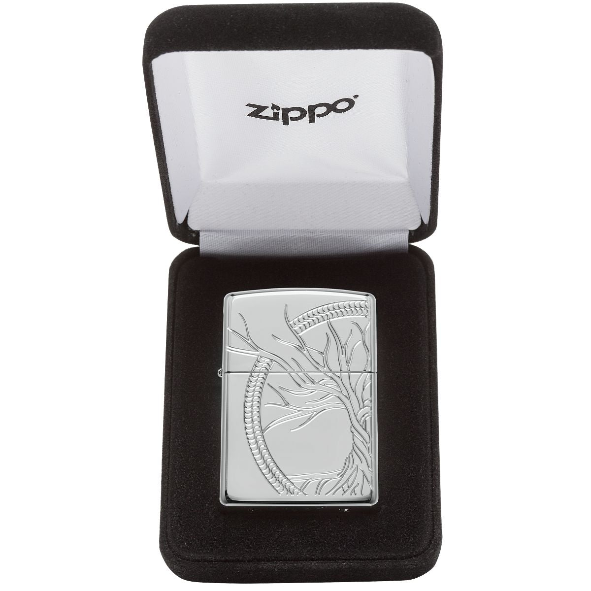 Zippo Lighter: Sterling Silver Tree of Life, MultiCut Armor - High