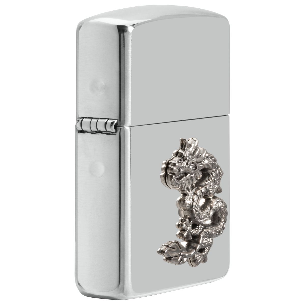 Zippo Lighter: Sterling Silver Chinese Dragon Emblem, Armor - High 