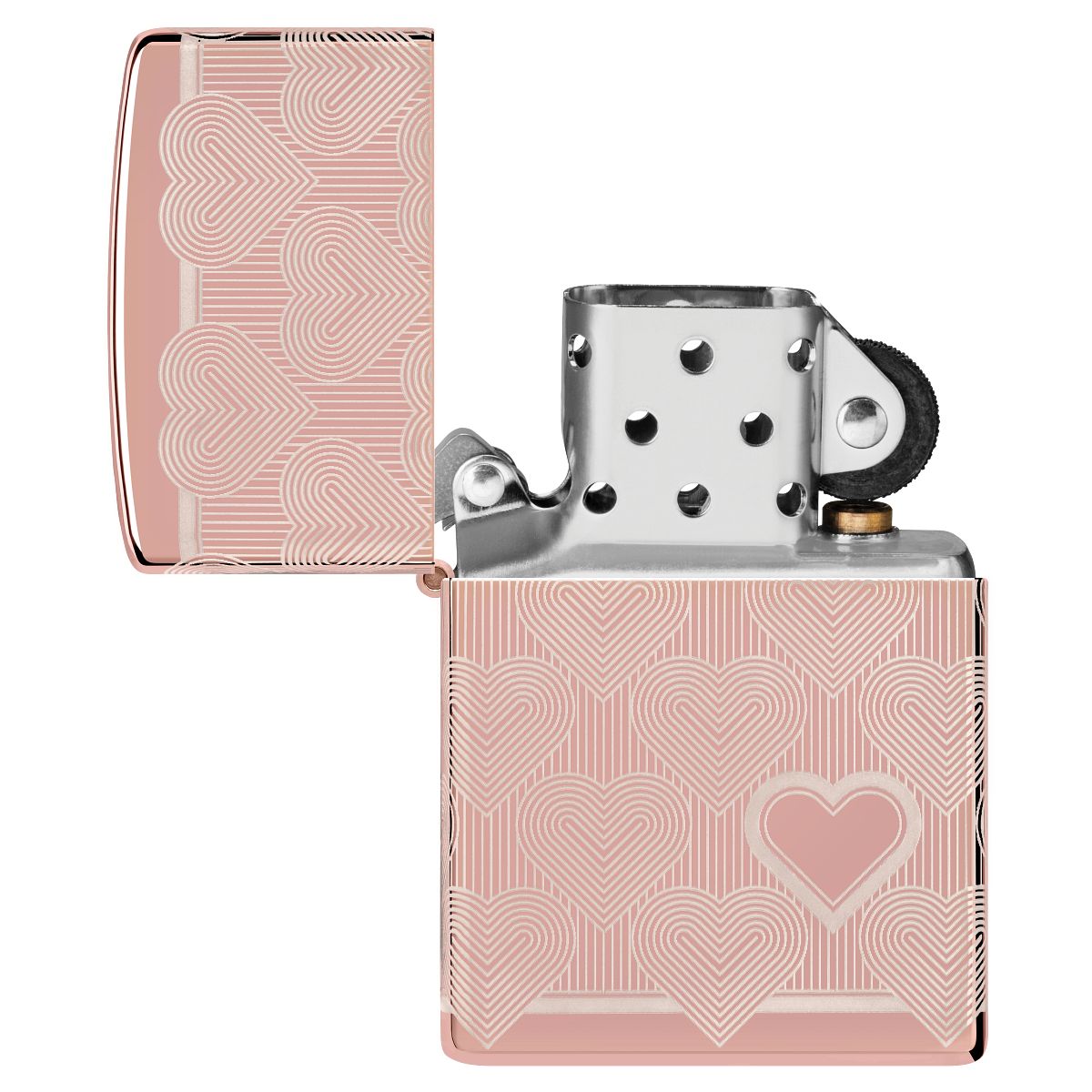Zippo Lighter: Engraved Hearts, Laser 360 - High Polish Rose Gold