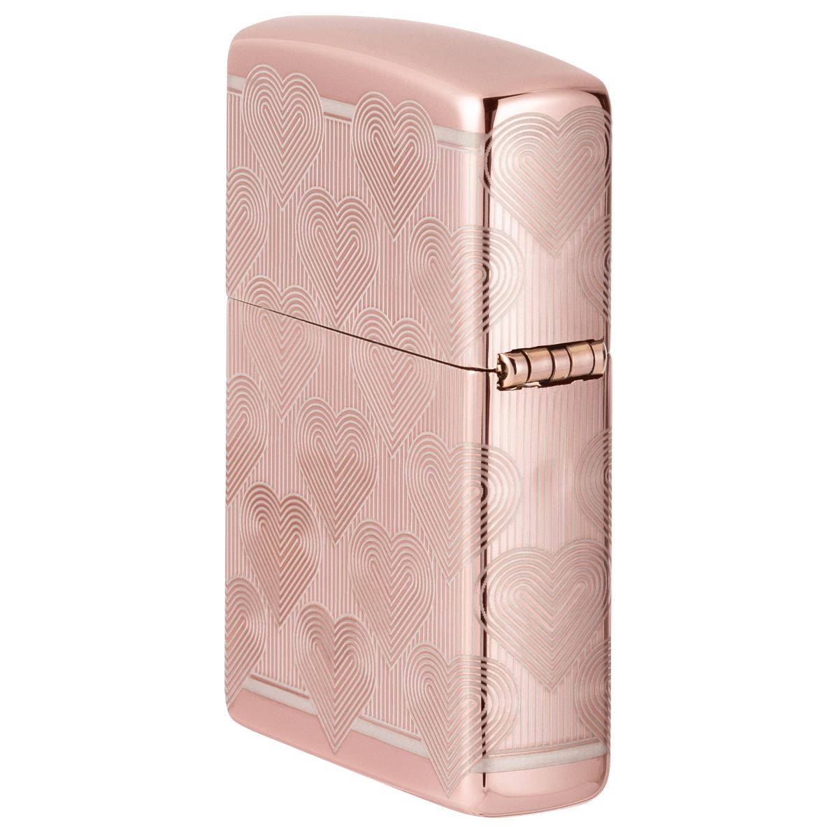 Zippo Lighter: Engraved Hearts, Laser 360 - High Polish Rose Gold 