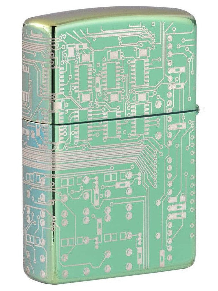 Zippo Lighter: Circuit Board, Laser 360 - High Polish Green 81331