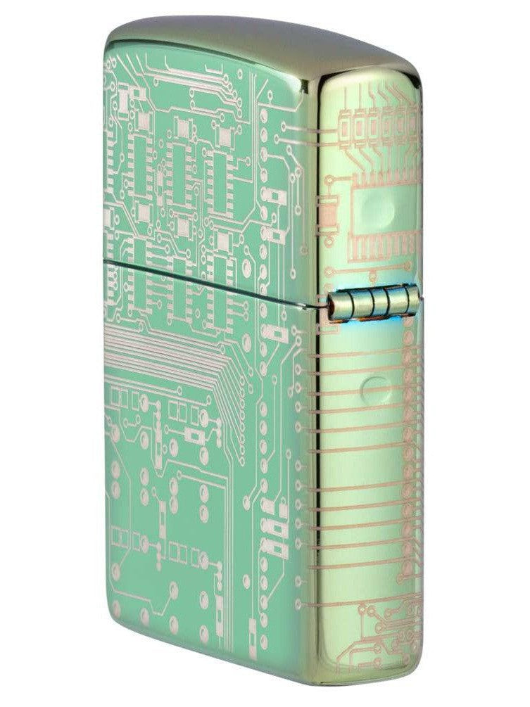 Zippo Lighter: Circuit Board, Laser 360 - High Polish Green 81331