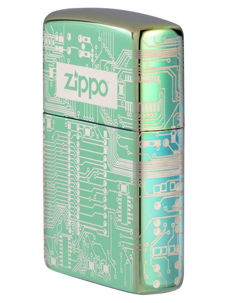 Zippo Lighter: Circuit Board, Laser 360 - High Polish Green 81331