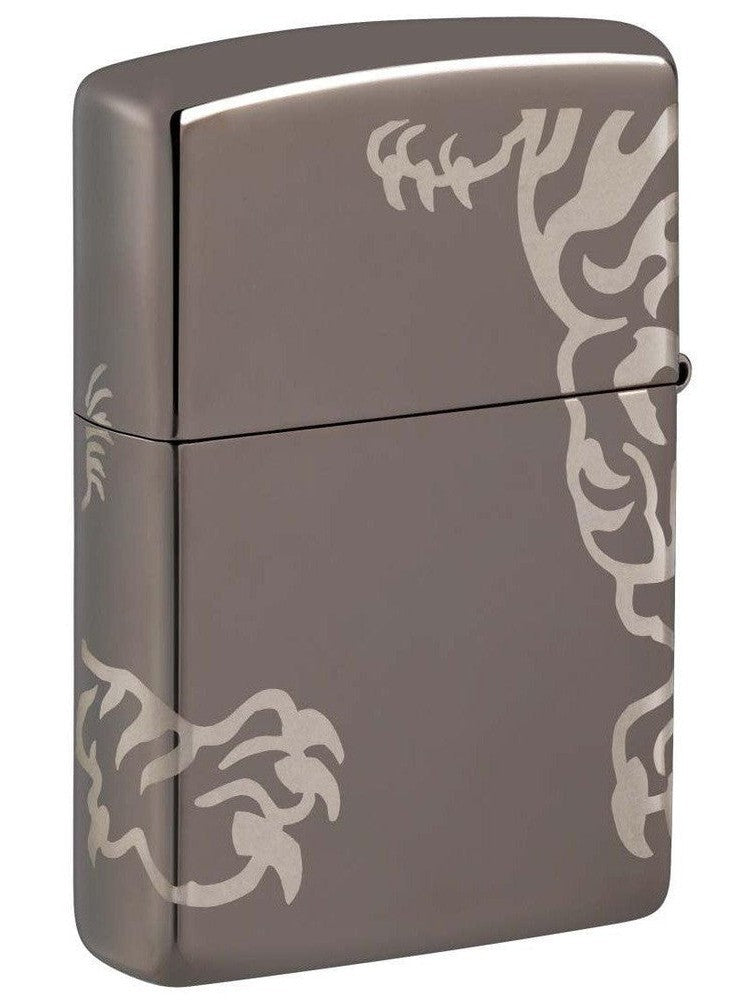 Zippo Lighter: Tiger Design, Laser 360 - Black Ice 81390