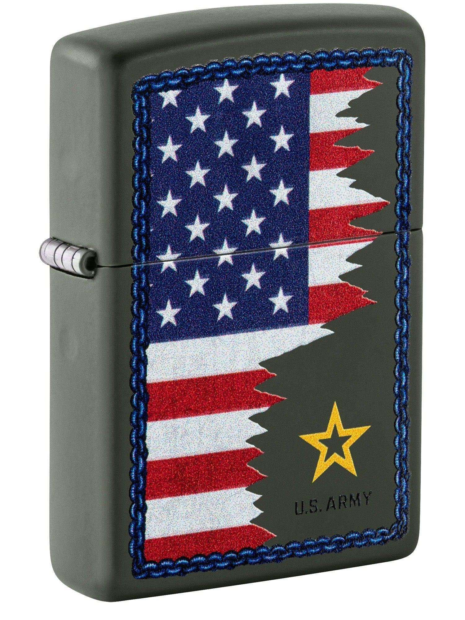 Zippo Lighter: U.S. Army and Flag - Green Matte 81533