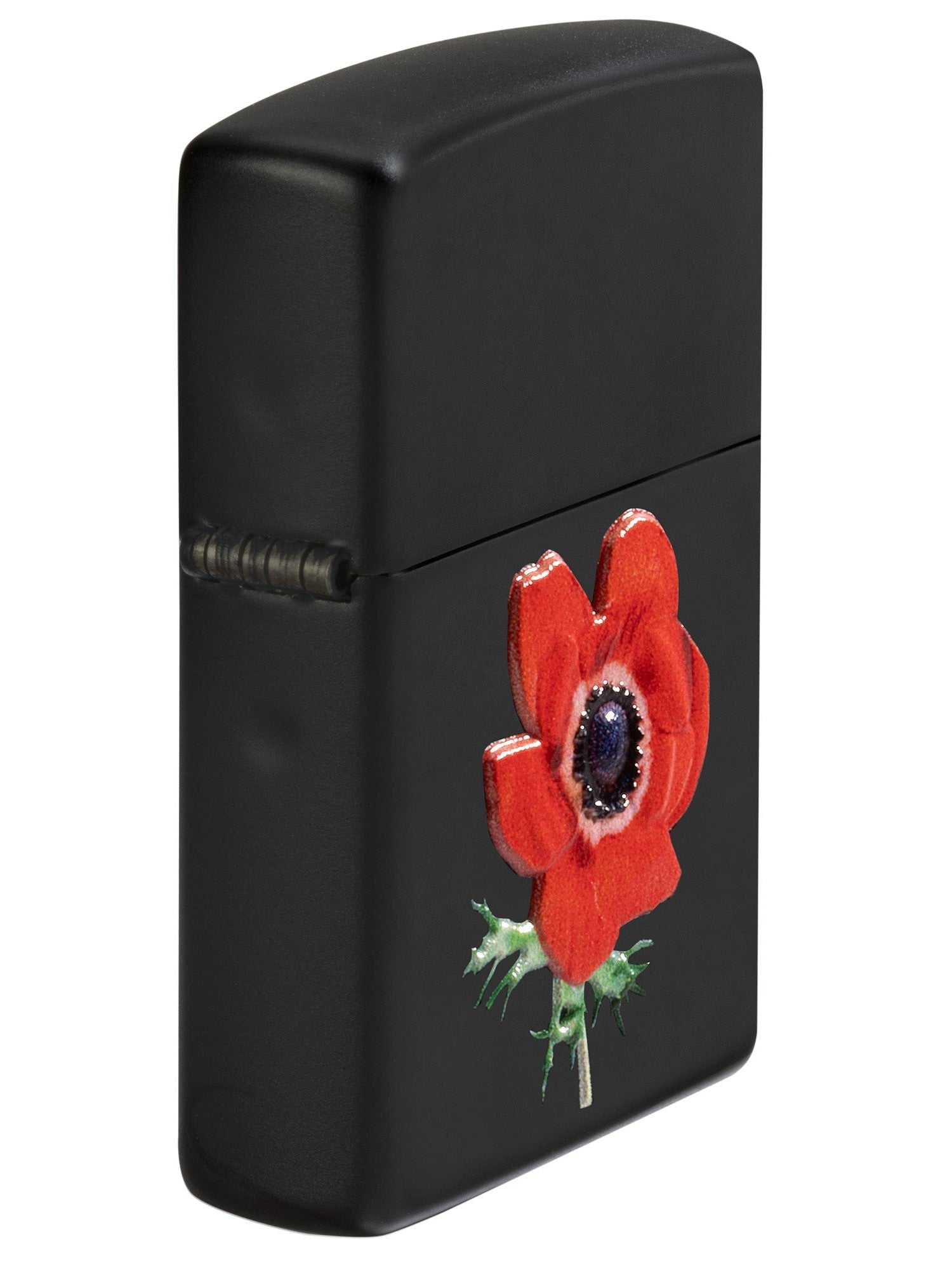 Zippo Lighter: Raised Flower Emblem - Black Matte 81654