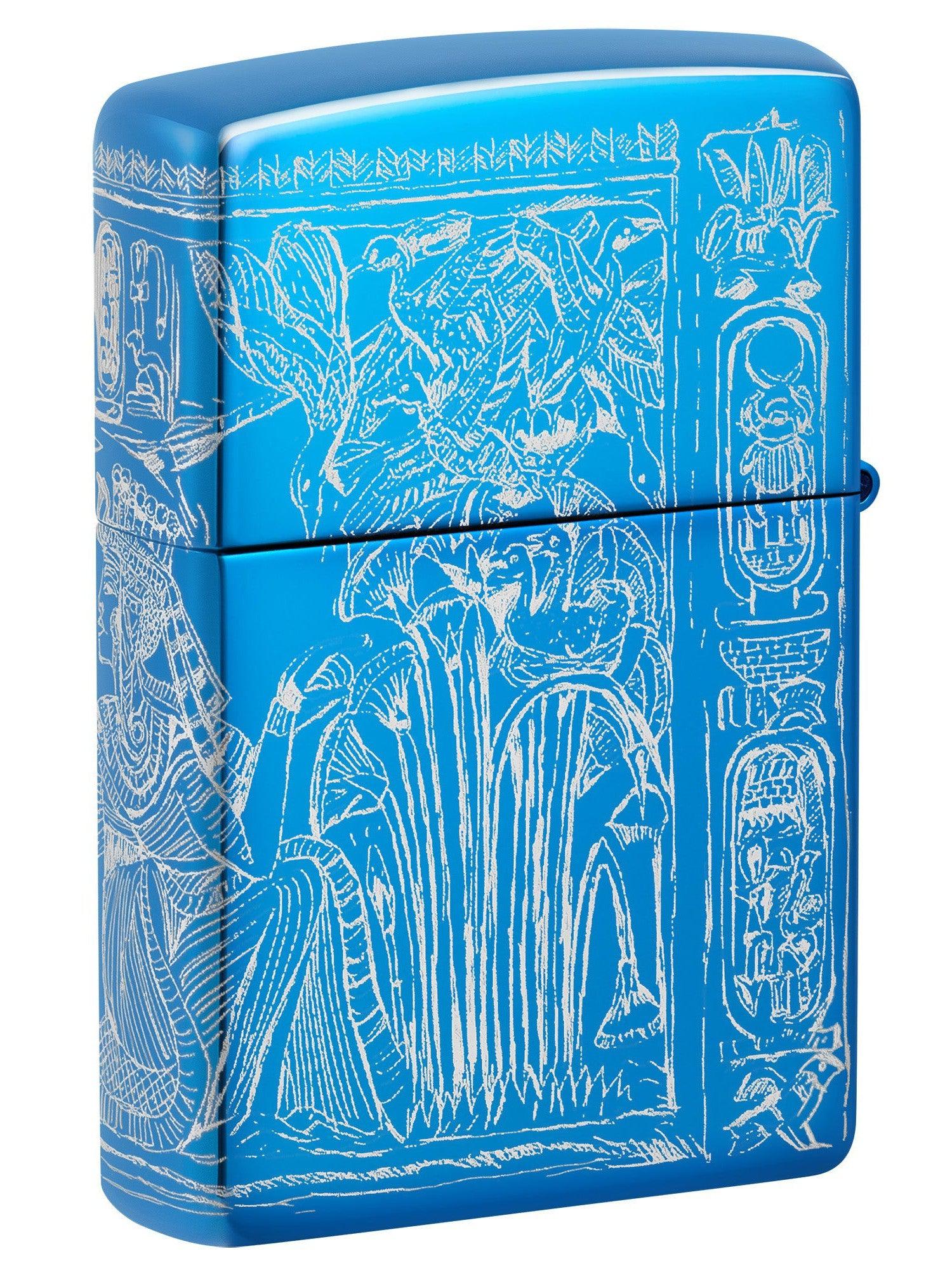 Zippo Lighter: Egyption Hieroglyphics, 360 Photo Image - High Polish Blue 81657